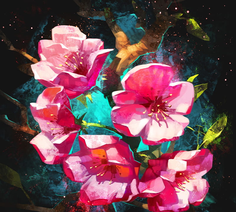 Wild roses, art, vera velichko, fantasy, luminos, rose, wild, pink, trandafir, HD wallpaper