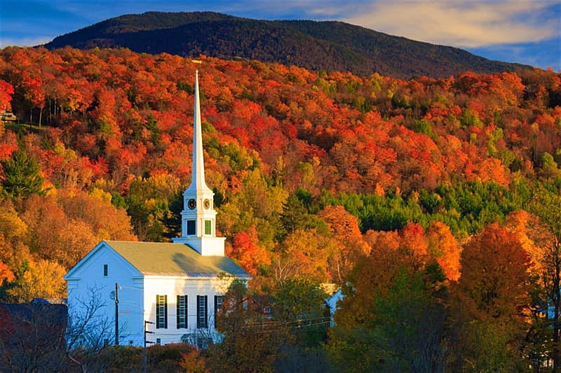 Autumn With A Little White Church, White, Little, Autumn, Church, bonito, HD wallpaper