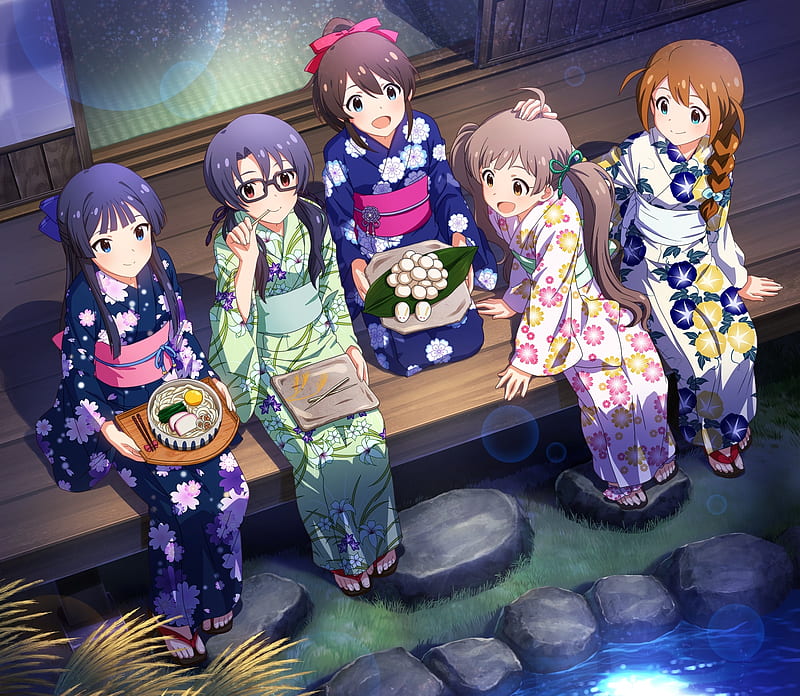 the idolmaster million live, kimono, festival, house, friends, Anime, HD wallpaper