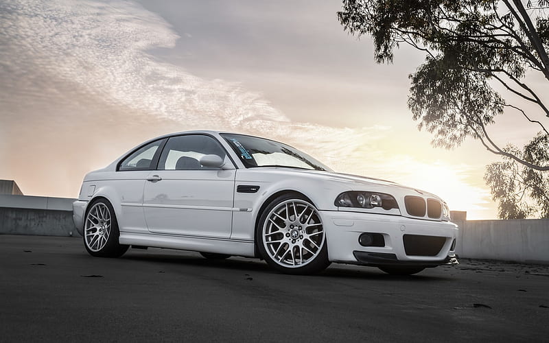 BMW 3, White M3, sports coupe, white sports car, tuning m3, BMW E46, HD wallpaper