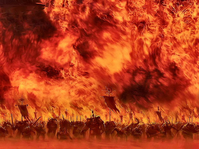 Army to hell, fire, warriors, fantasy, 3d, creatures, army, hell, abstract, HD wallpaper