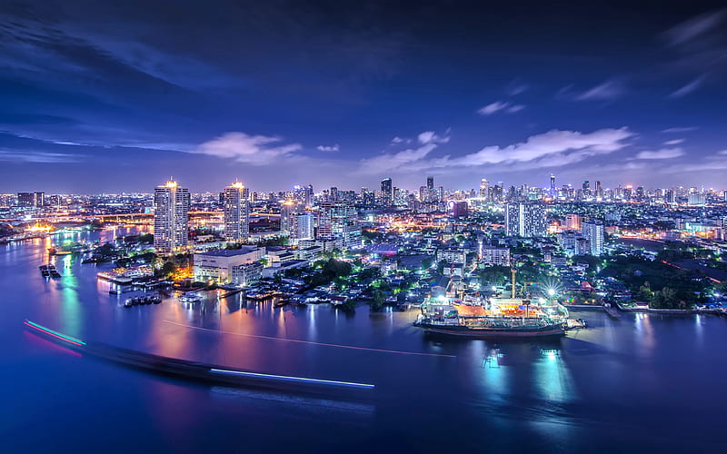 Bangkok, panorama, metropolis, nightscapes, Thailand, Asia, HD wallpaper