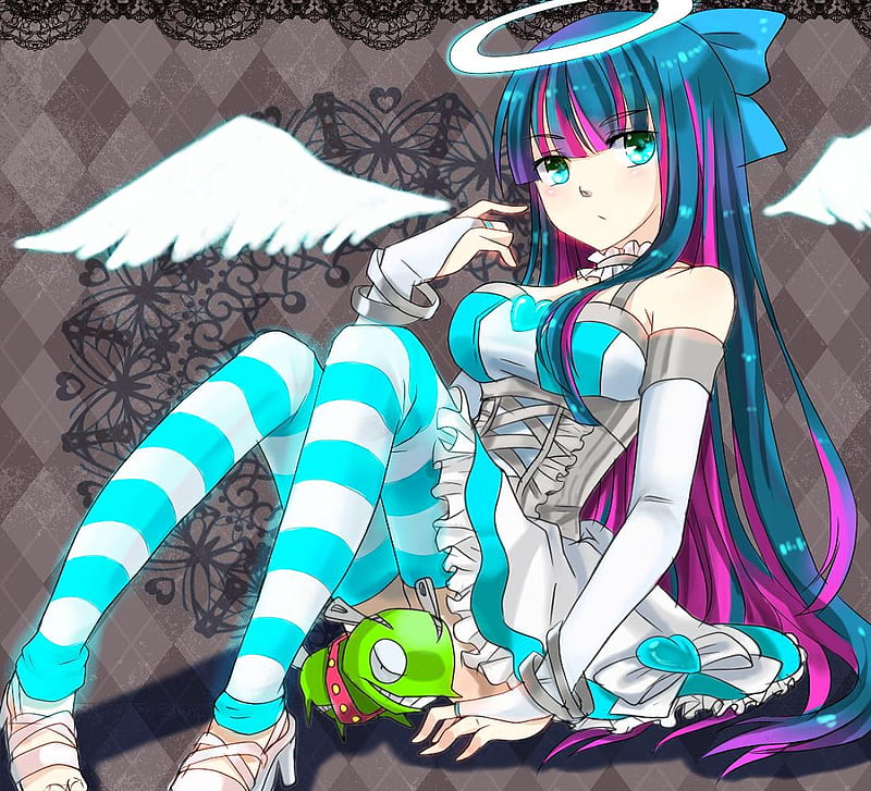 Stocking, wings, angel, bonito, thigh highs, sexy, cute, hot, beauty, anime girl, HD wallpaper