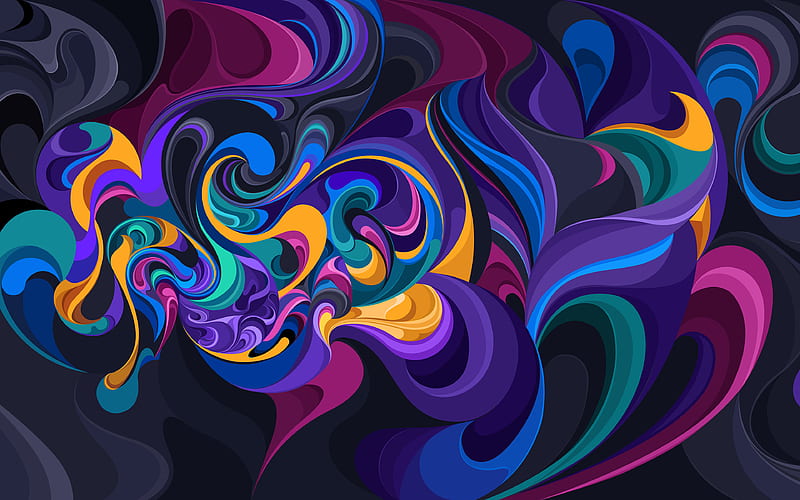 colorful waves abstract waves, curves, art, abstract material, material design, HD wallpaper