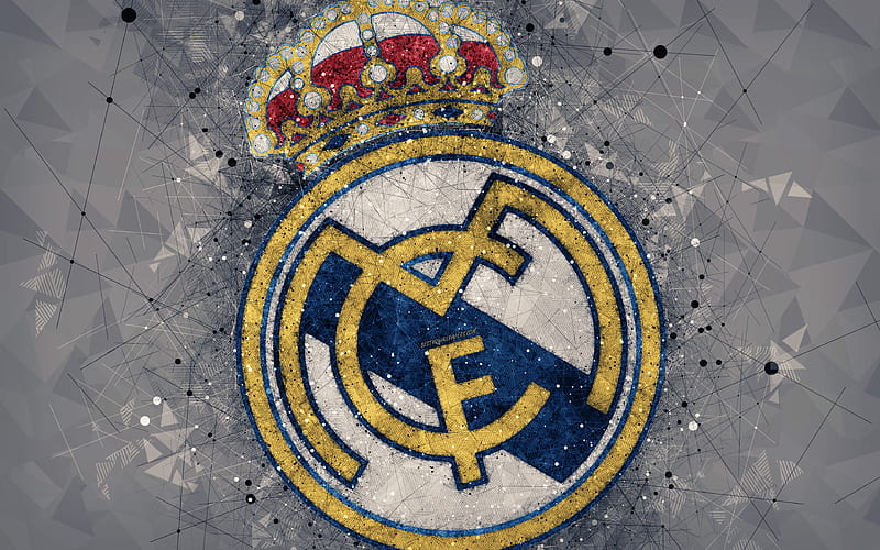 Real Madrid CF creative logo, Spanish football club, Madrid, Spain, geometric art, white abstract background, LaLiga, football, emblem, FC Real Madrid, HD wallpaper