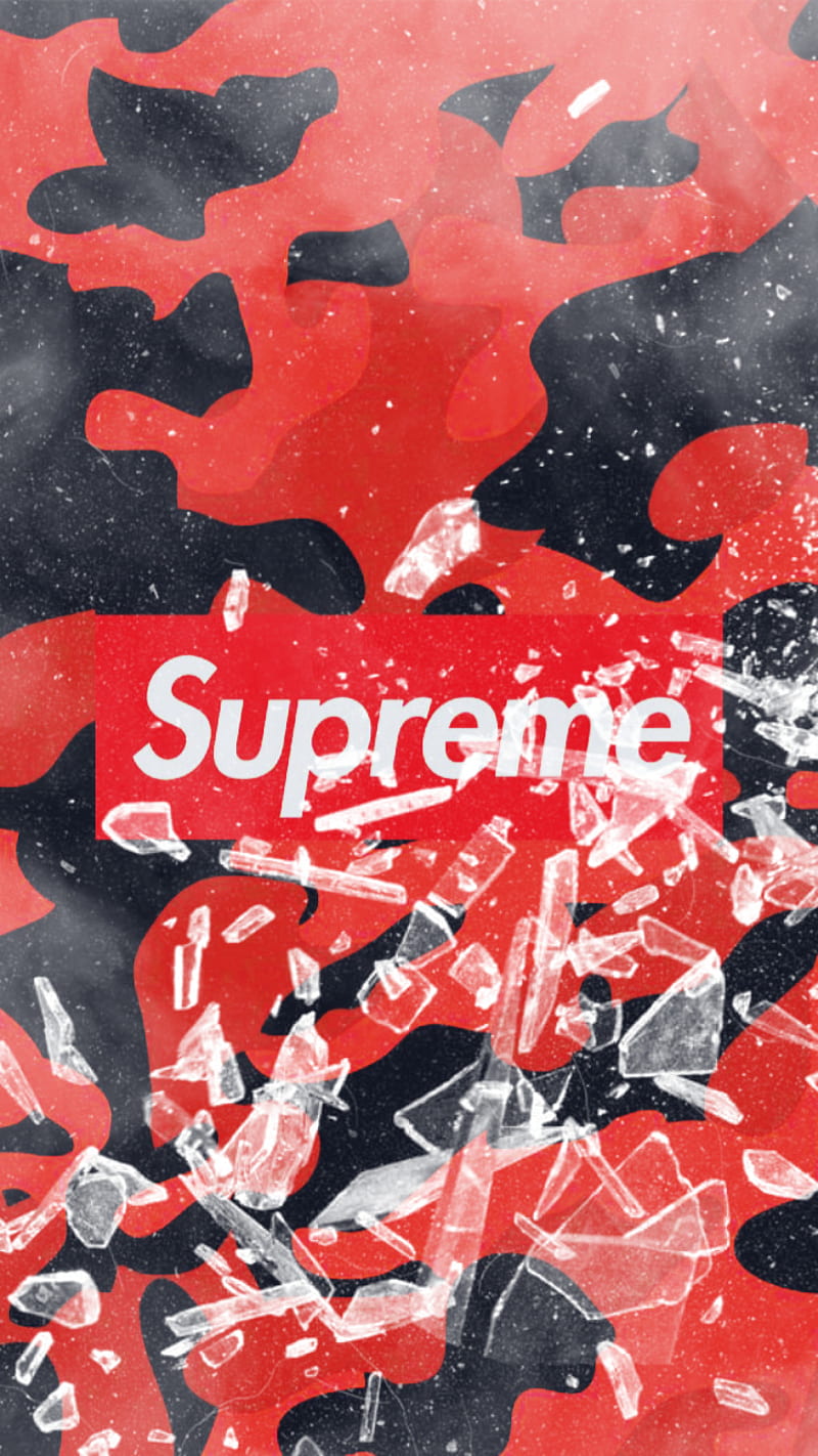 Supreme glass, camo, red, shatter, smoke, HD phone wallpaper