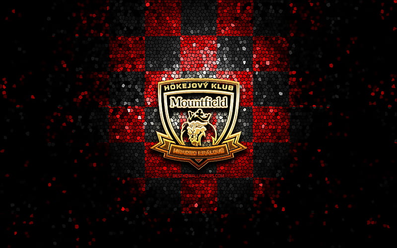 Mountfield HK, glitter logo, Extraliga, red black checkered background, hockey, czech hockey team, Mountfield HK logo, mosaic art, czech hockey league, HC Mountfield, HD wallpaper