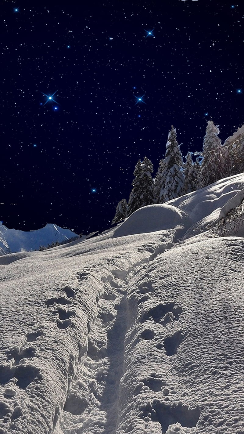 snowy mountain, cold, cool, nature, new, night, season, snow, winter, HD phone wallpaper