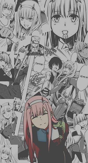 Wallpaper black background, anime girls, simple background, dark  background, selective coloring, Zero Two (Darling in the FranXX) for mobile  and desktop, section прочее, resolution 4464x2511 - download