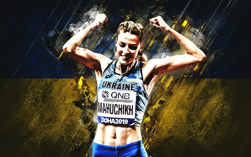 Yaroslava Mahuchikh, Ukrainian high jumper, Ukraine flag, grunge art, portrait, Ukrainian flag, Ukrainian athletes, HD wallpaper