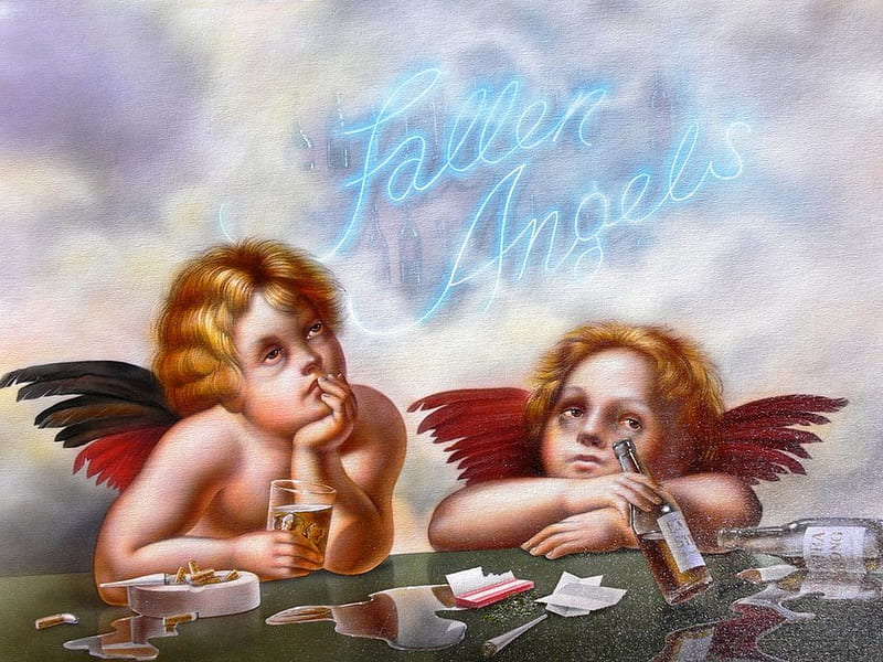 Fallen angels, fantasy, funny, abstract, angels, HD wallpaper