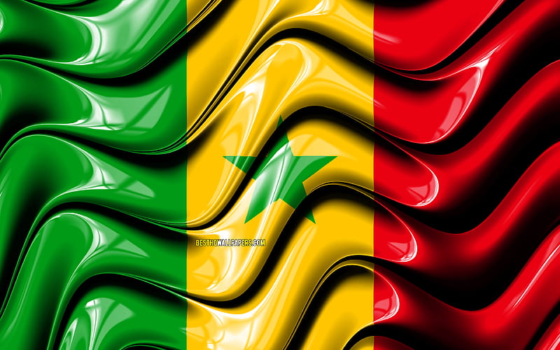 Senegalese flag Africa, national symbols, Flag of Senegal, 3D art, Senegal, African countries, Senegal 3D flag, HD wallpaper