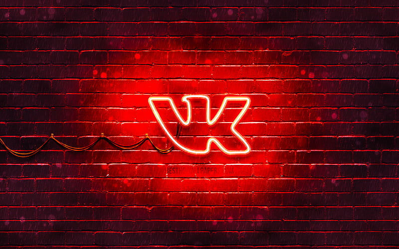 Vkontakte red logo red brickwall, Vkontakte logo, social networks, VK logo, Vkontakte neon logo, Vkontakte, HD wallpaper