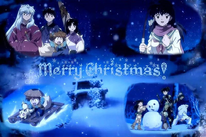 Merry Christmas From Inuyasha, miroku, kirara, shippo, kilala, rin, kohaku, jaken, inuyasha, sesshomaru, kagome, HD wallpaper