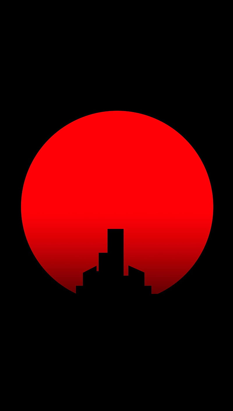 Red Moon, black, buildings, city, night, HD phone wallpaper