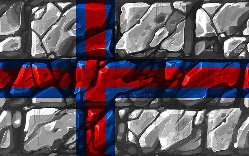Faroe Islands flag, brickwall European countries, national symbols, Flag of Faroe Islands, creative, Faroe Islands, Europe, Faroe Islands 3D flag, HD wallpaper