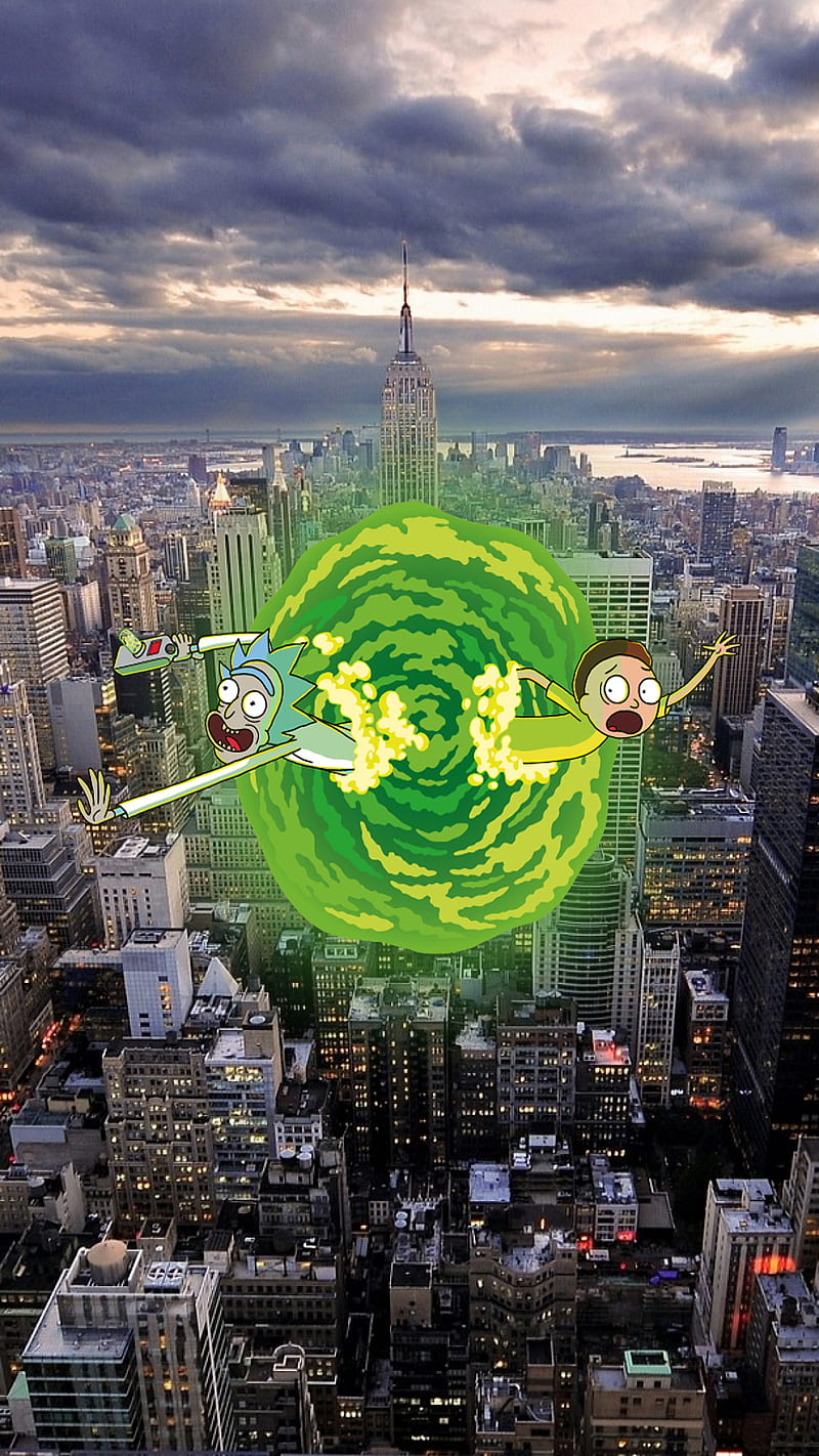 Rick and Morty NY, dimension, morty, newyork, portal, rick, rickandmorty, HD phone wallpaper