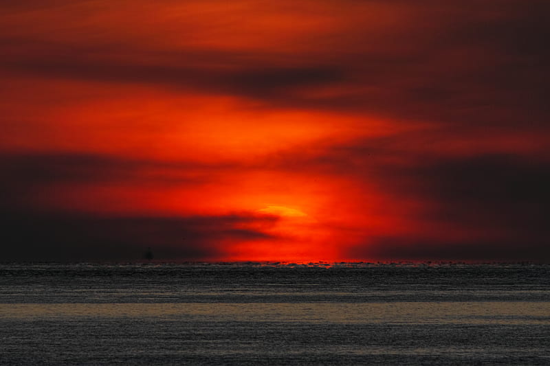 sunset, sea, horizon, dark, dusk, HD wallpaper