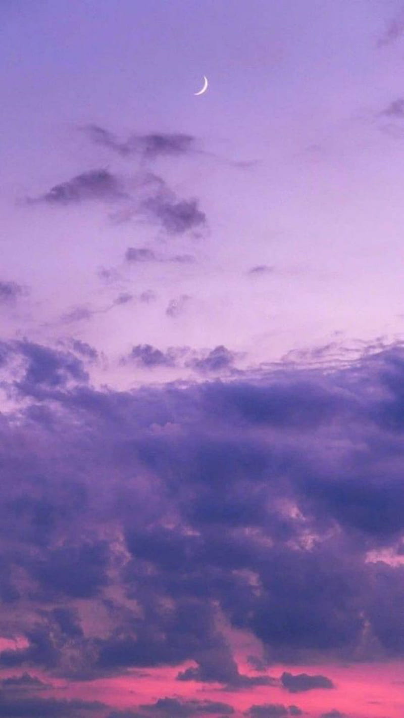 Night sky fantasy, clouds, pink, sunset, crescent, moon, heaven, nature, purple, HD phone wallpaper
