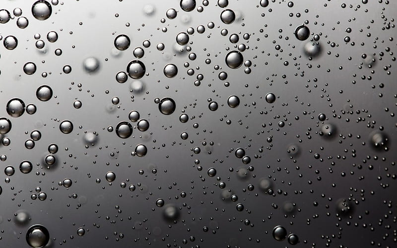 Water bubbles, glass, luminos, bw, gris, black, white, HD wallpaper