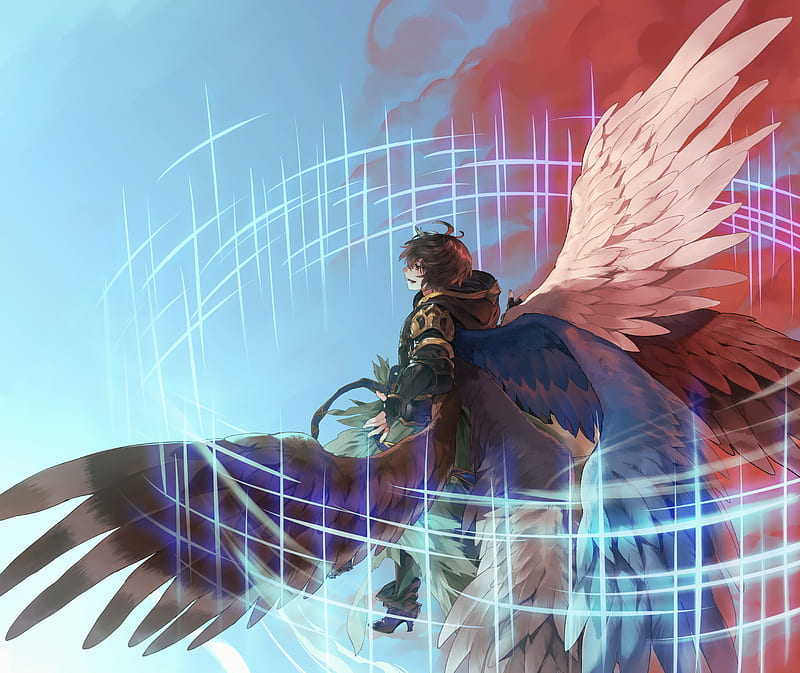 granblue fantasy, sandalphon, smiling, wings, armor, flying, Anime, HD wallpaper