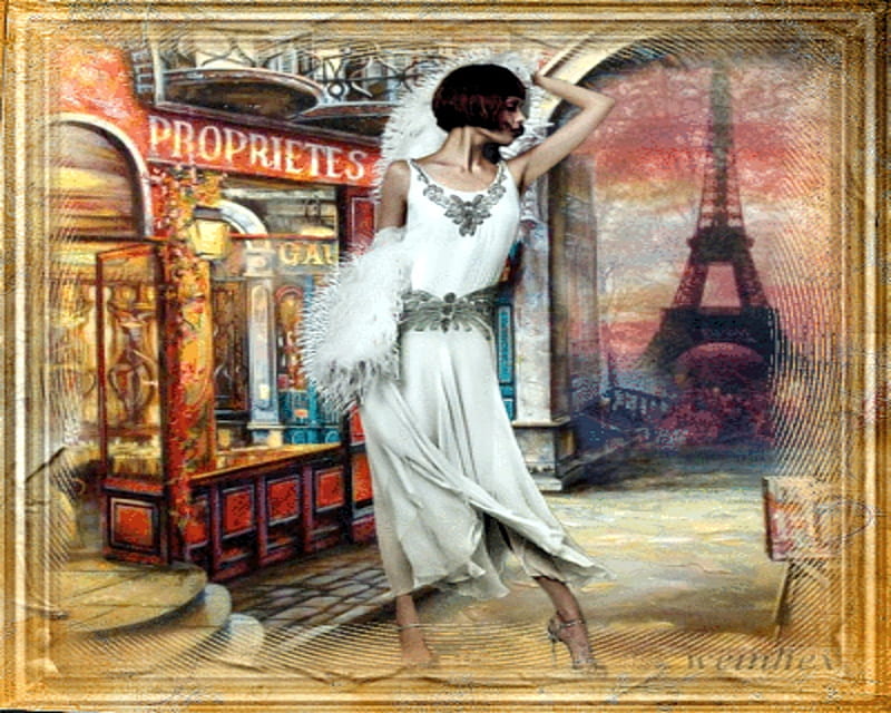 old fashion, retro, paris, framed, white, fashion, woman, street, HD wallpaper