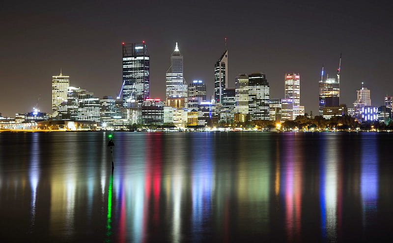 Nightscape of Perth, Australia, Reflection, Architecture, Perth, Australia, Cityscape, HD wallpaper