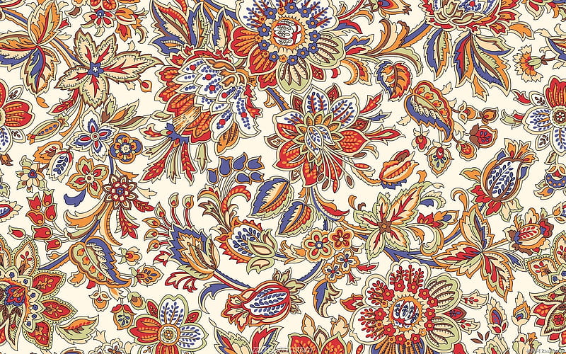 retro paisley patterns, floral patterns, background with flowers, colorful paisley background, retro floral background, paisley patterns, HD wallpaper