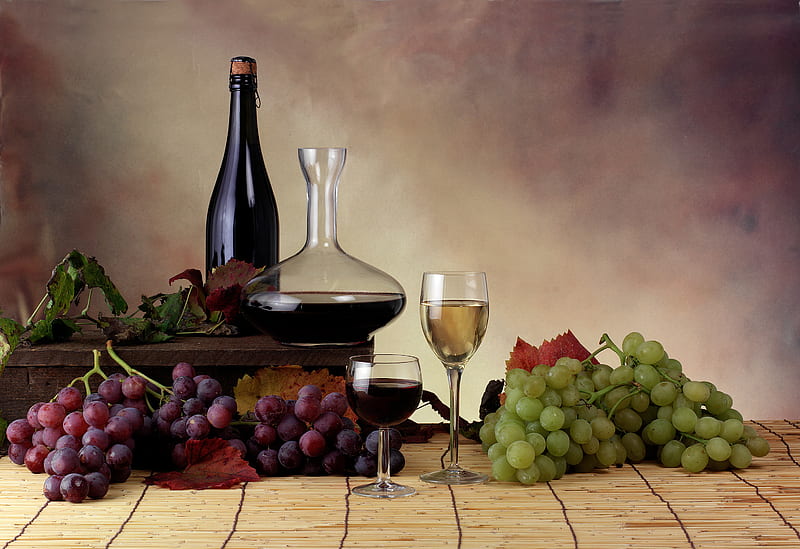 still life, wine, bonito, old, fruit, grapes, glass, white wine, red wine, graphy, nice, cool, drink, HD wallpaper