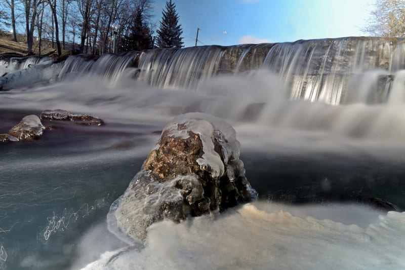 Frigid Winter Falls, icy falls, winter falls, winter park, HD wallpaper