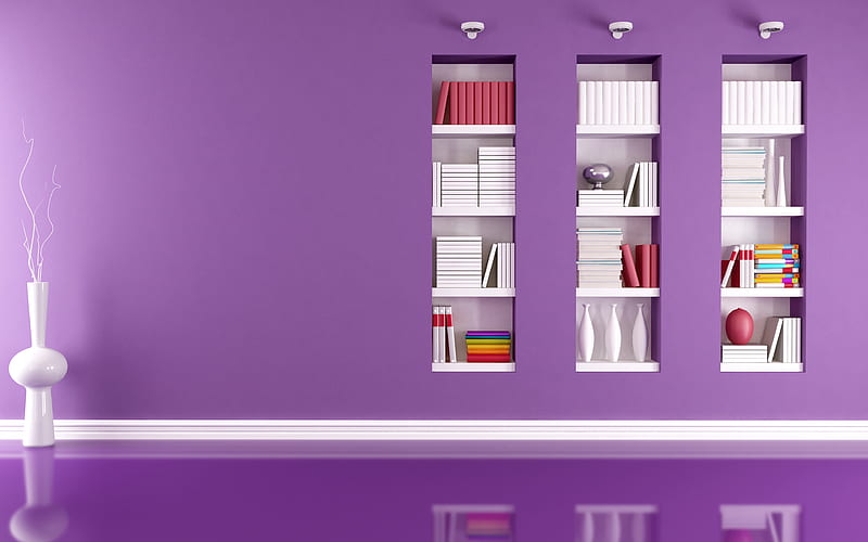 modern design, hallway, violet room, modern apartment, interior idea, HD wallpaper