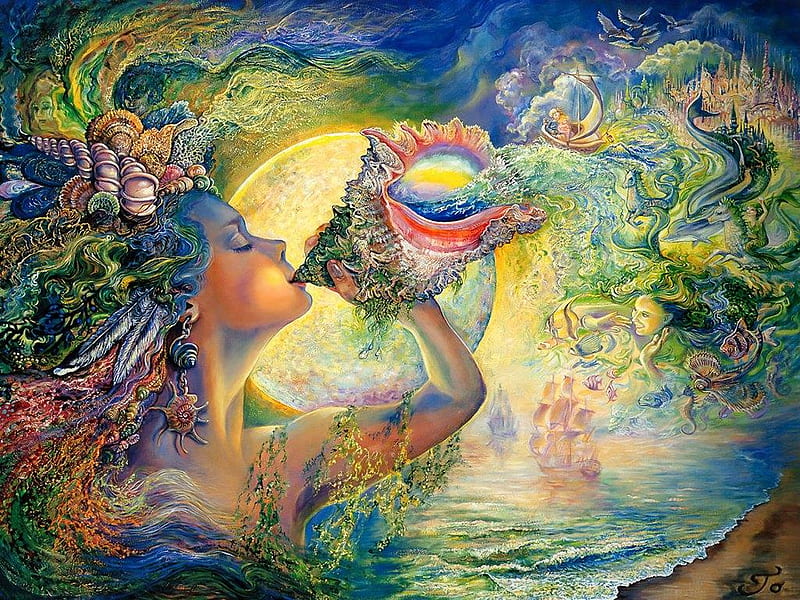 Josephine Wall - Call of the Sea, painting, josephine wall, fantasy, call of the sea, HD wallpaper