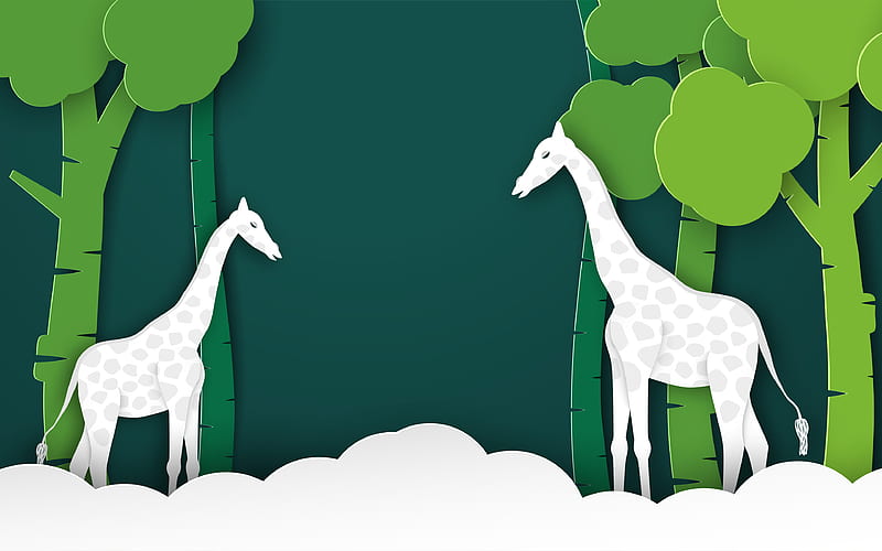 paper giraffes, origami environment concept, Africa, giraffes, creative, paper art, HD wallpaper