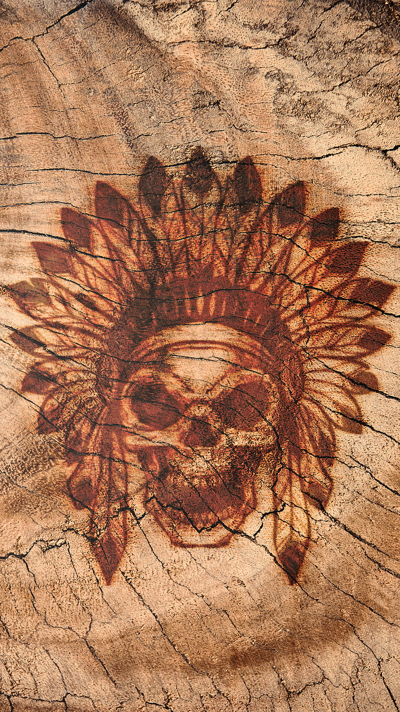 Sull brun on wood, 2018, desenho, floral, indian, love, pastel, red, skull, skulls, HD phone wallpaper