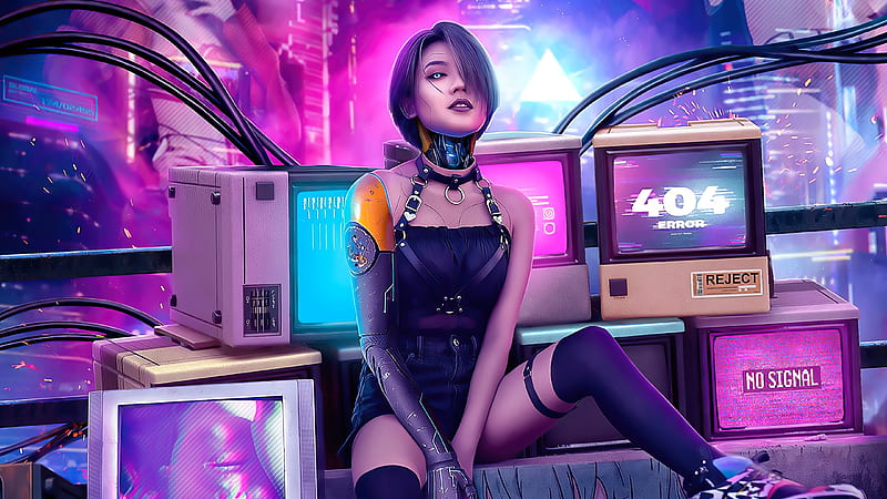 Cyberpunk Girl Retro Art , cyberpunk, neon, artist, artwork, digital-art, HD wallpaper