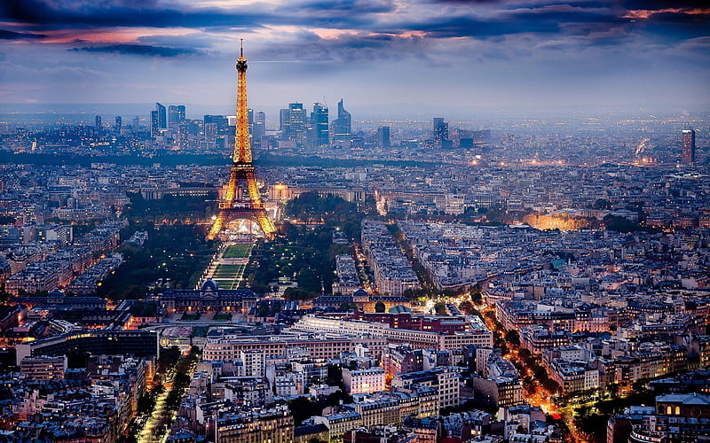 Paris panorama, evening city, Eiffel Tower, France, HD wallpaper