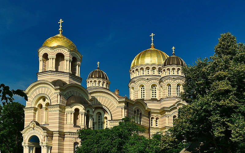 Cathedral in Riga, Latvia, Latvia, Riga, church, cathedral, domes, HD wallpaper