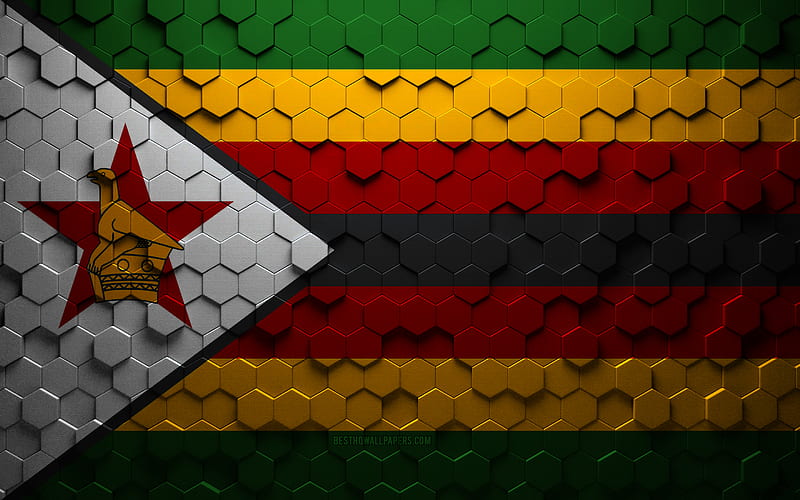 Flag of Zimbabwe, honeycomb art, Zimbabwe hexagons flag, Zimbabwe, 3d hexagons art, Zimbabwe flag, HD wallpaper