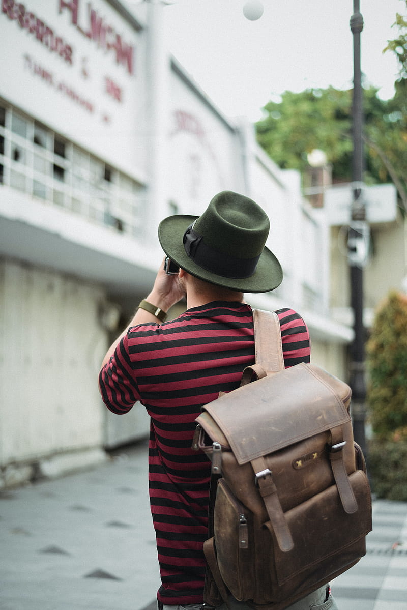 man, tourist, hat, backpack, travel, HD phone wallpaper