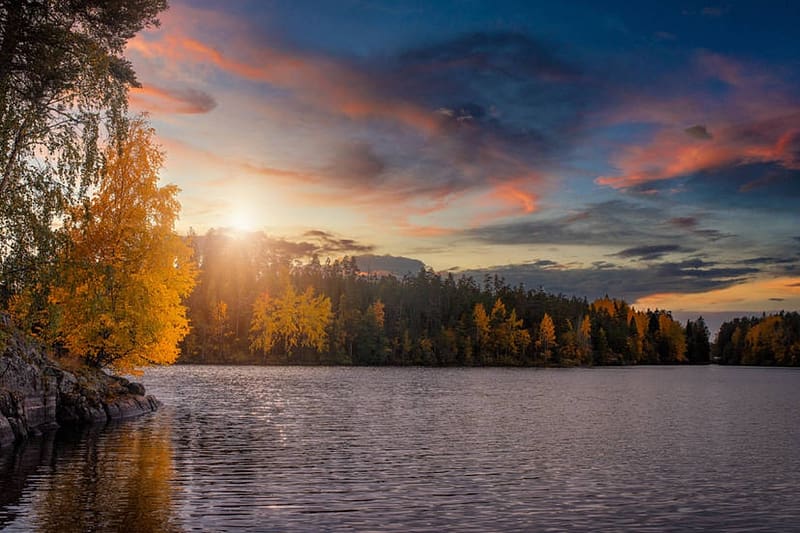 Autumn lights, Lake, Sunset, Clouds, Sky, HD wallpaper | Peakpx