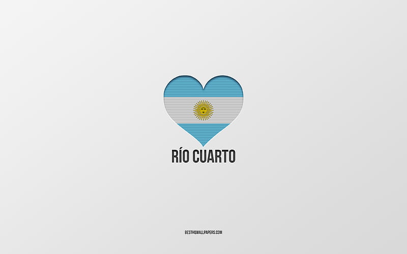 I Love Rio Cuarto, Argentina cities, gray background, Argentina flag heart, Rio Cuarto, favorite cities, Love Rio Cuarto, Argentina, HD wallpaper