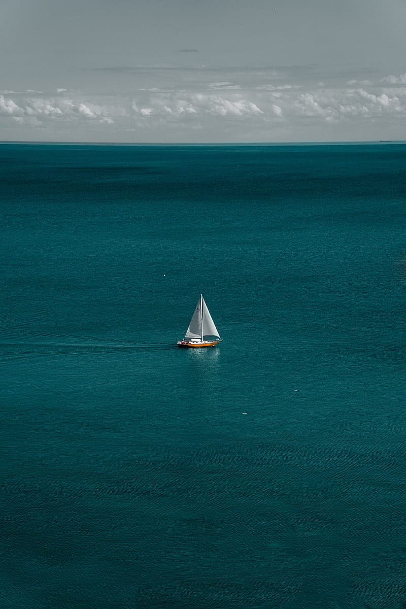 sea, boat, sailboat, water, horizon, HD phone wallpaper