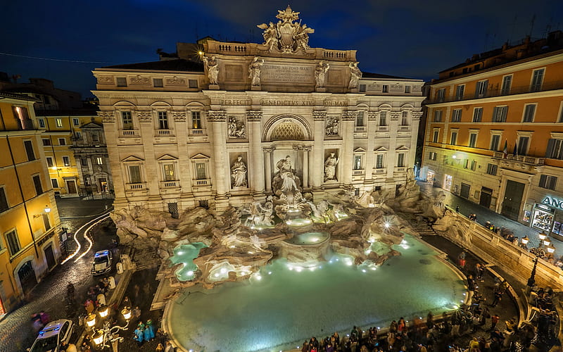 Trevi Fountain, view from above, Rome, landmark, evening, fountain, sunset, Italy, HD wallpaper