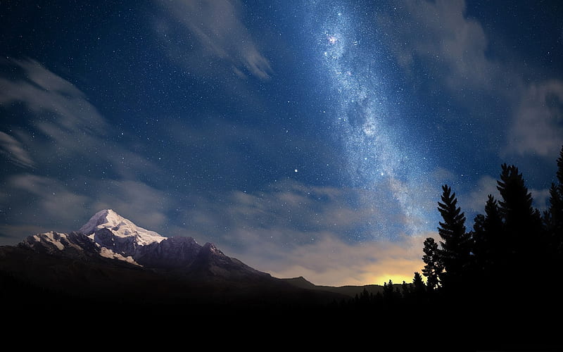 starry night sky-Mountain scenery, HD wallpaper