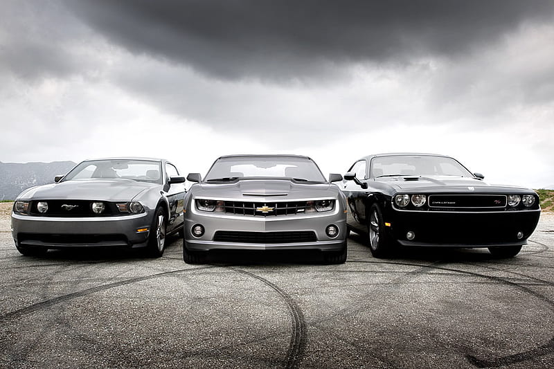 Trio Of 3, mustang, challenger, camaro, 3, HD wallpaper