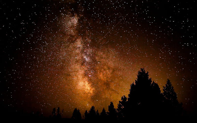 Milky Way, skies, stars, sillouhette, nature, night, landscape, HD wallpaper