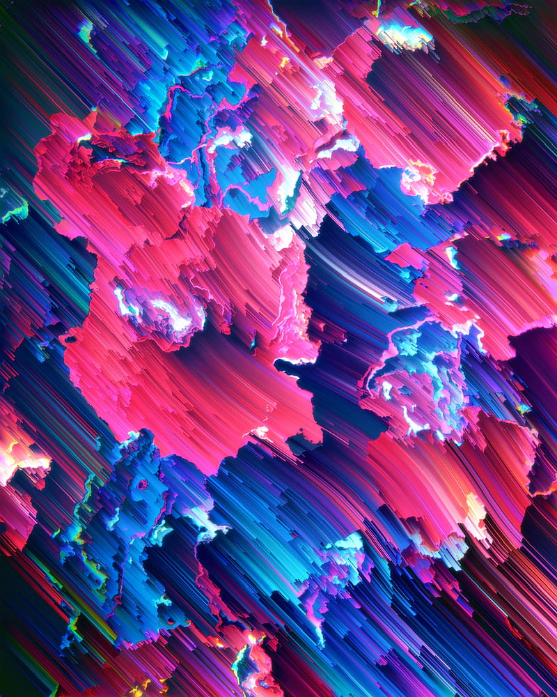Jelly Beams, abstract, blue, fluid, movement, pixel sorting, pixels, purple, red, stephen lotus, waves, HD phone wallpaper
