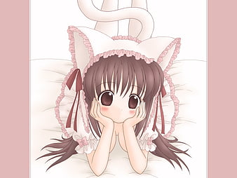 HD wallpaper: (chibi21), animal, bed, blush, catgirl, com, ears