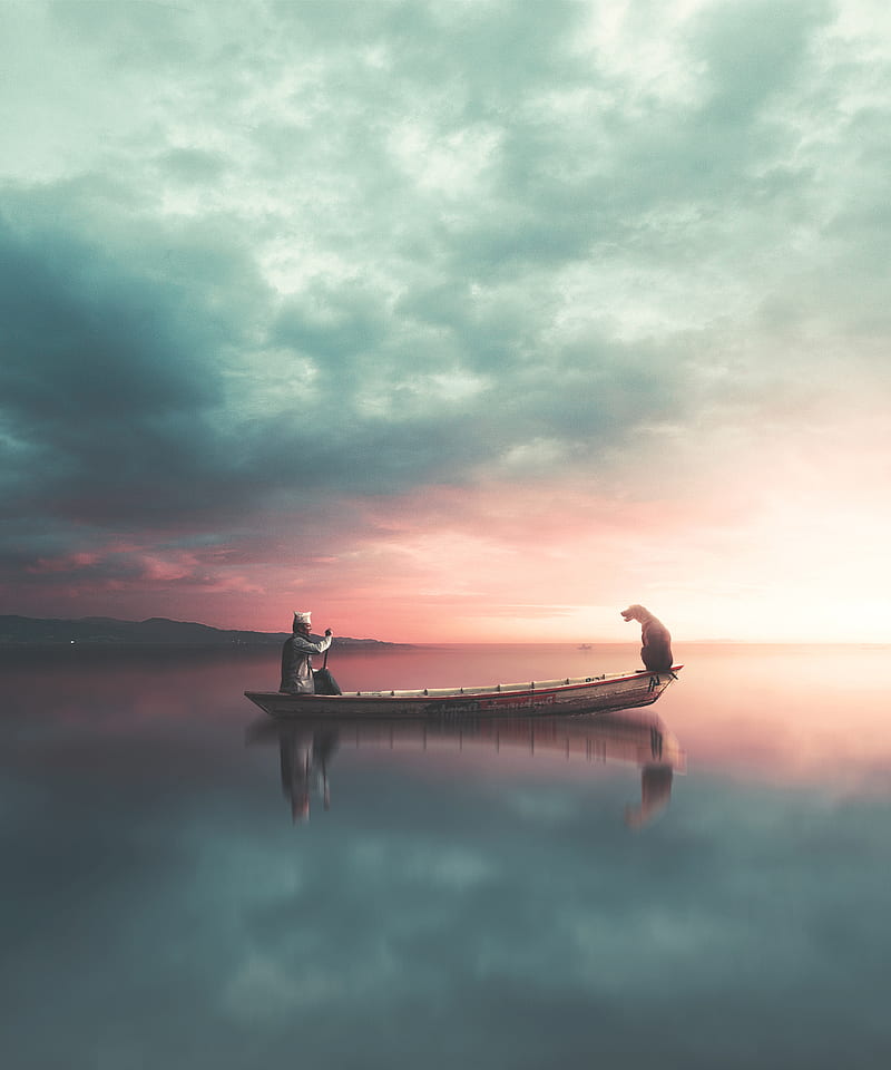 B sunset, alone, lake, landscape, nature, sad, sea, HD phone wallpaper