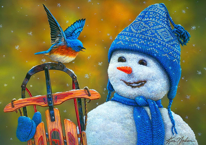 Cute Snowman, love, snow, winter, HD wallpaper